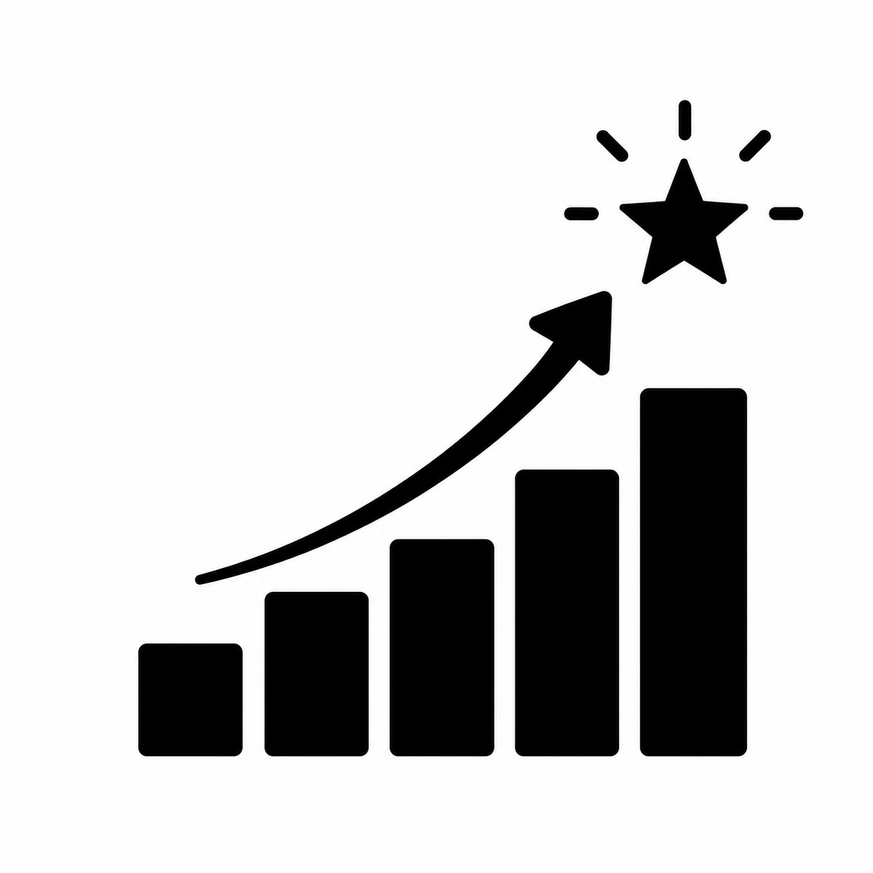 Bar chart with rising arrow and star at top bar