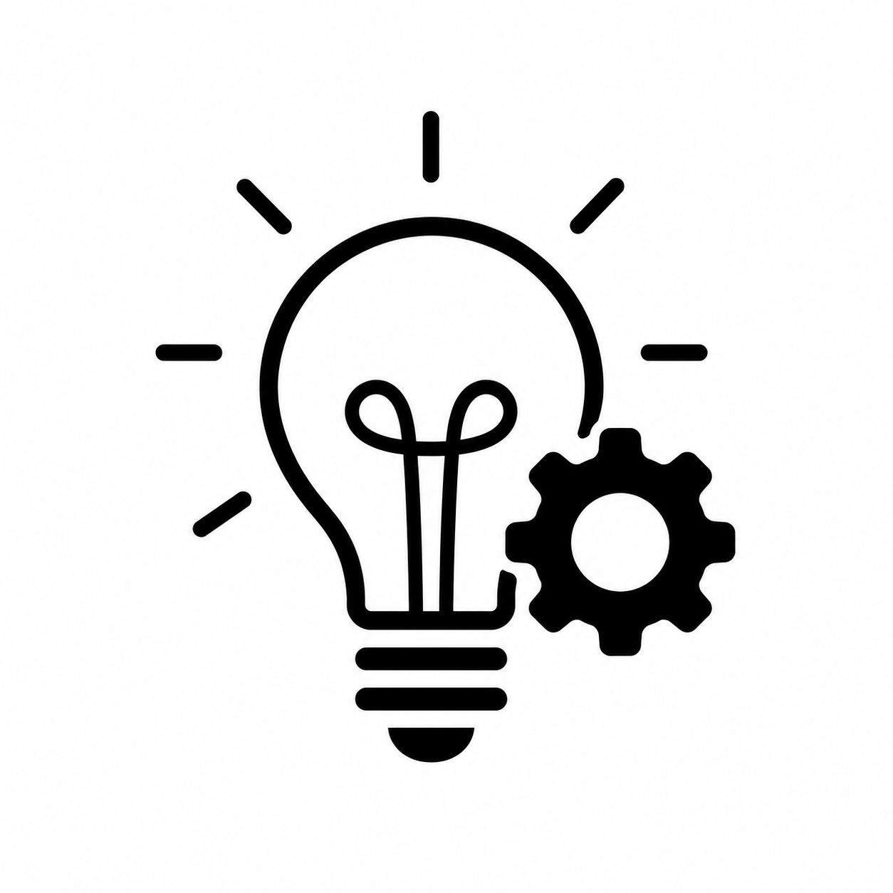 Light bulb behind a gear symbol