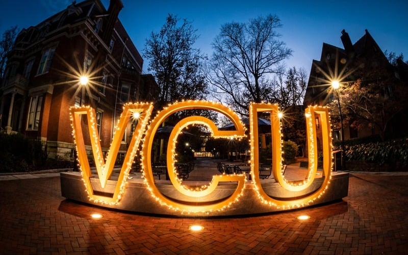 VCU signage at dusk